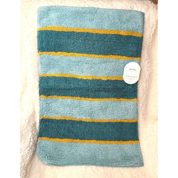 18"x28" Color Block Striped Bath Rug Dark Teal Green - Threshold - Picture 5 of 7